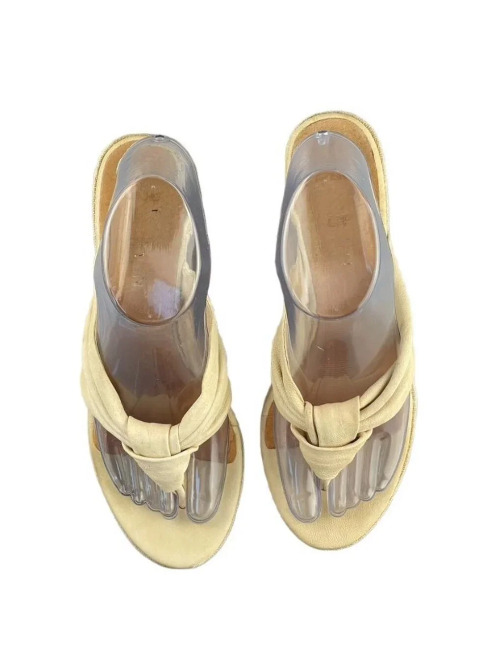 One of Two TPU SOLE Platform Wedge Thongs Leather-Linen Ivory Women Eu 38 US 7